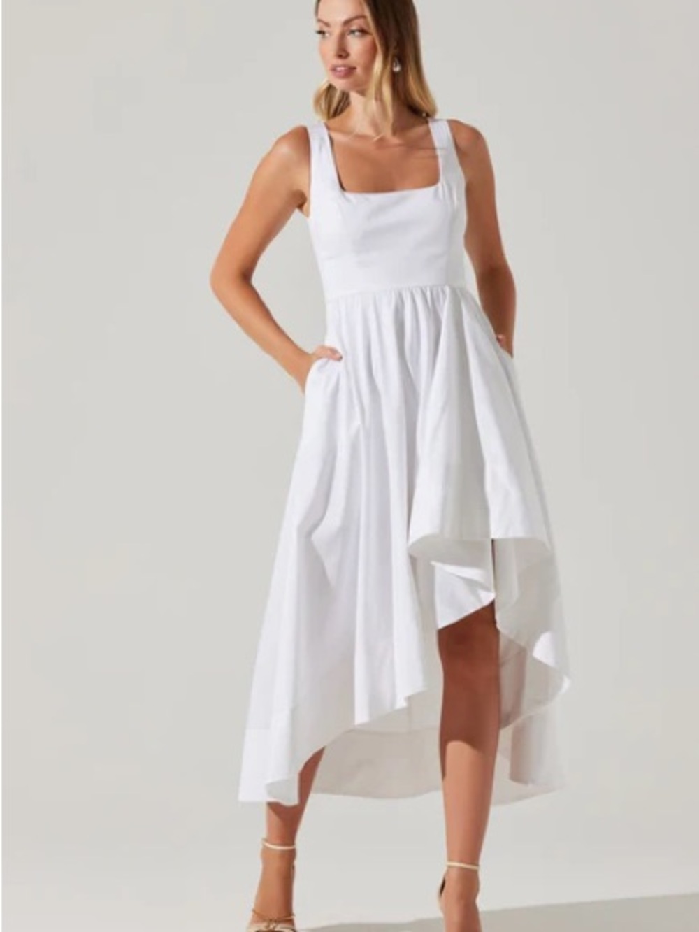 Astr White Square-Neck High-Low Dress